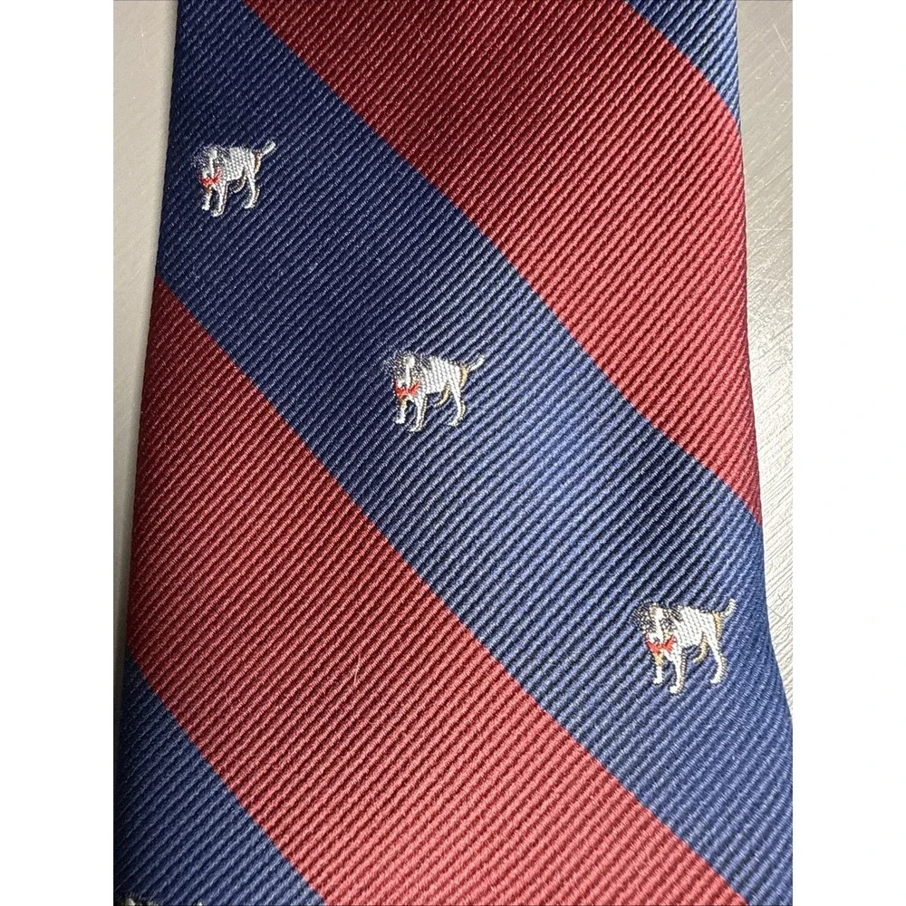 American Eagle Mens Neck‎ Tie Red Blue Striped Academia Preppy Luxe Dog  Print
